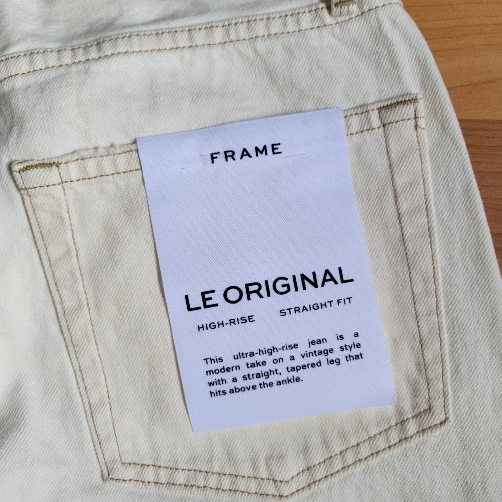 Frame Le Original Ripped Straight Leg High Rise Jeans In Off-White Size 27 - Picture 7 of 13
